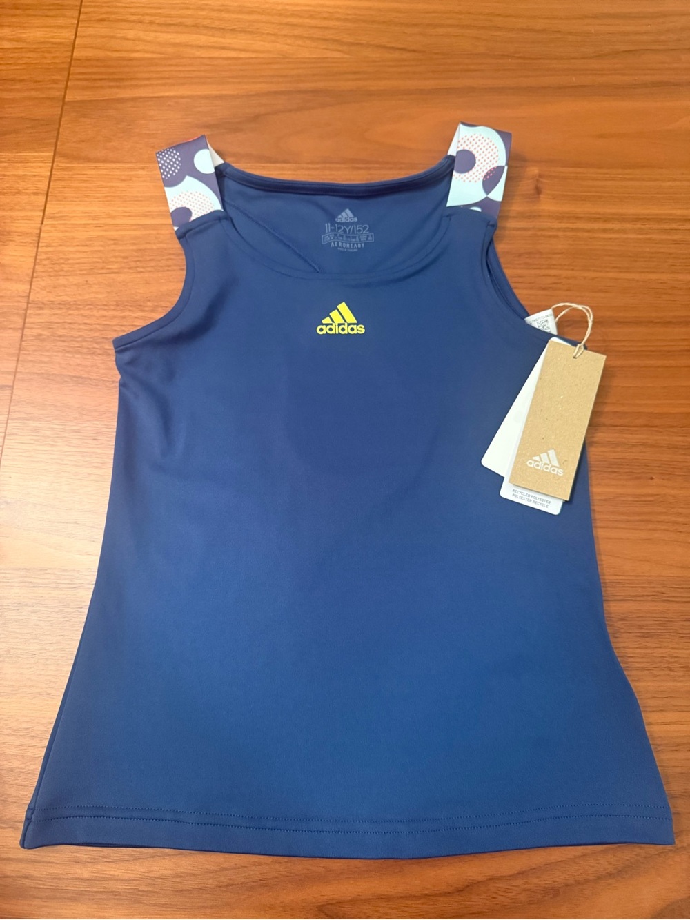 Girls Adidas Navy Tank with Bright Yellow Logo